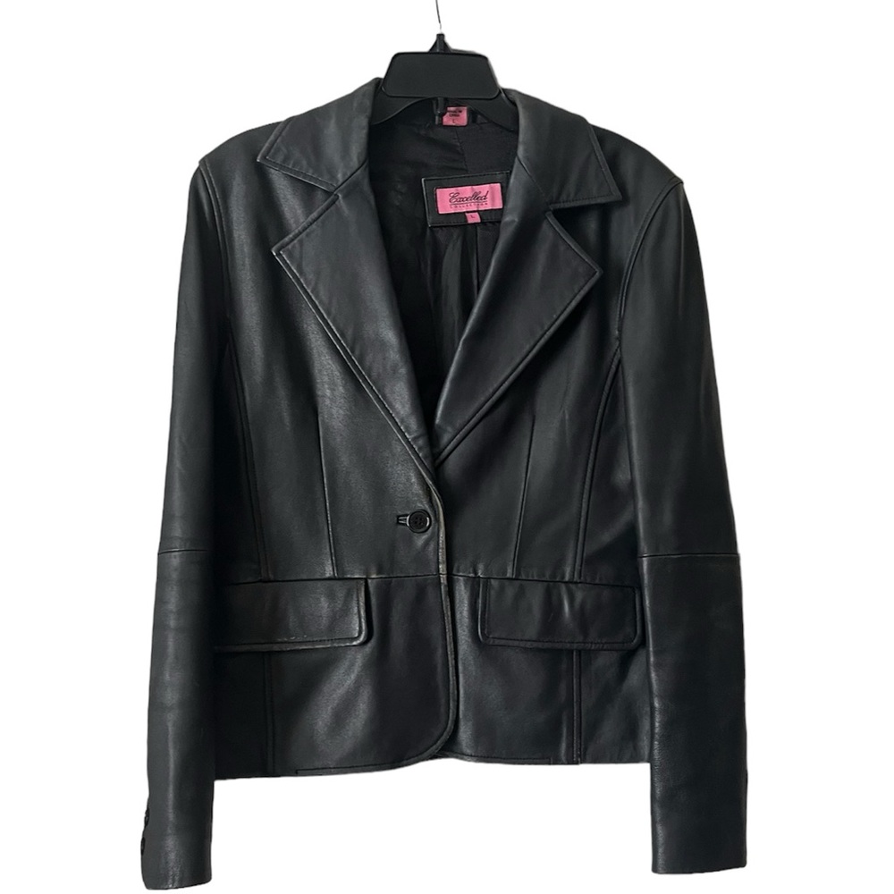 90s black leather blazer jacket
